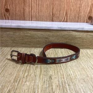Brown Leather Beaded Accent Dog Collar 22”